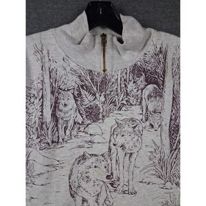 VTG AU Sweatshirt Adult Large Gray Zip Wolf USA Made 90s Classic AOP